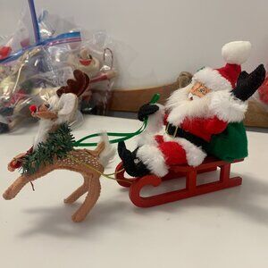 2016 Annalee  "Taking Flight",  Santa on Sled w/ Rudolf Reindeer, 6'h x 12"l